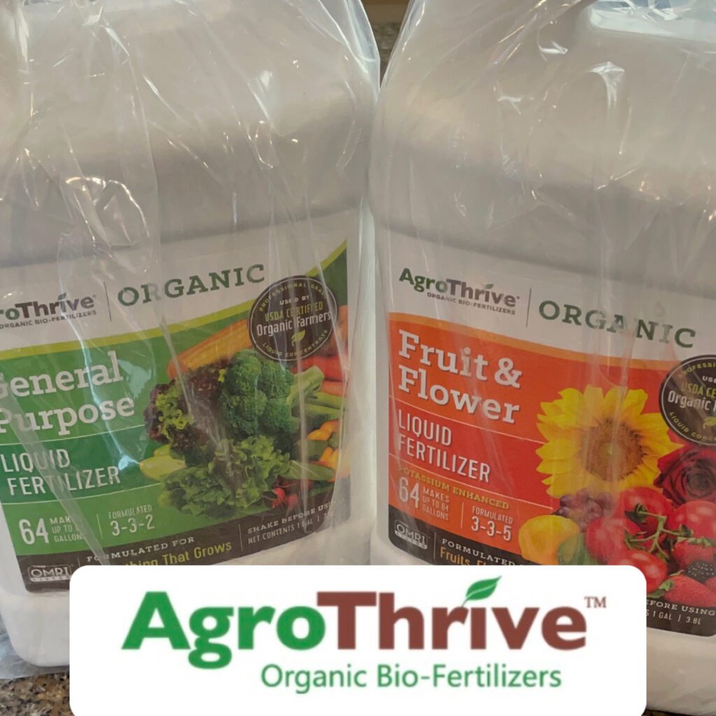 AgroThrive Bio-fertilizers general purpose and fruit and flower used in Michelle's Garden Grows 