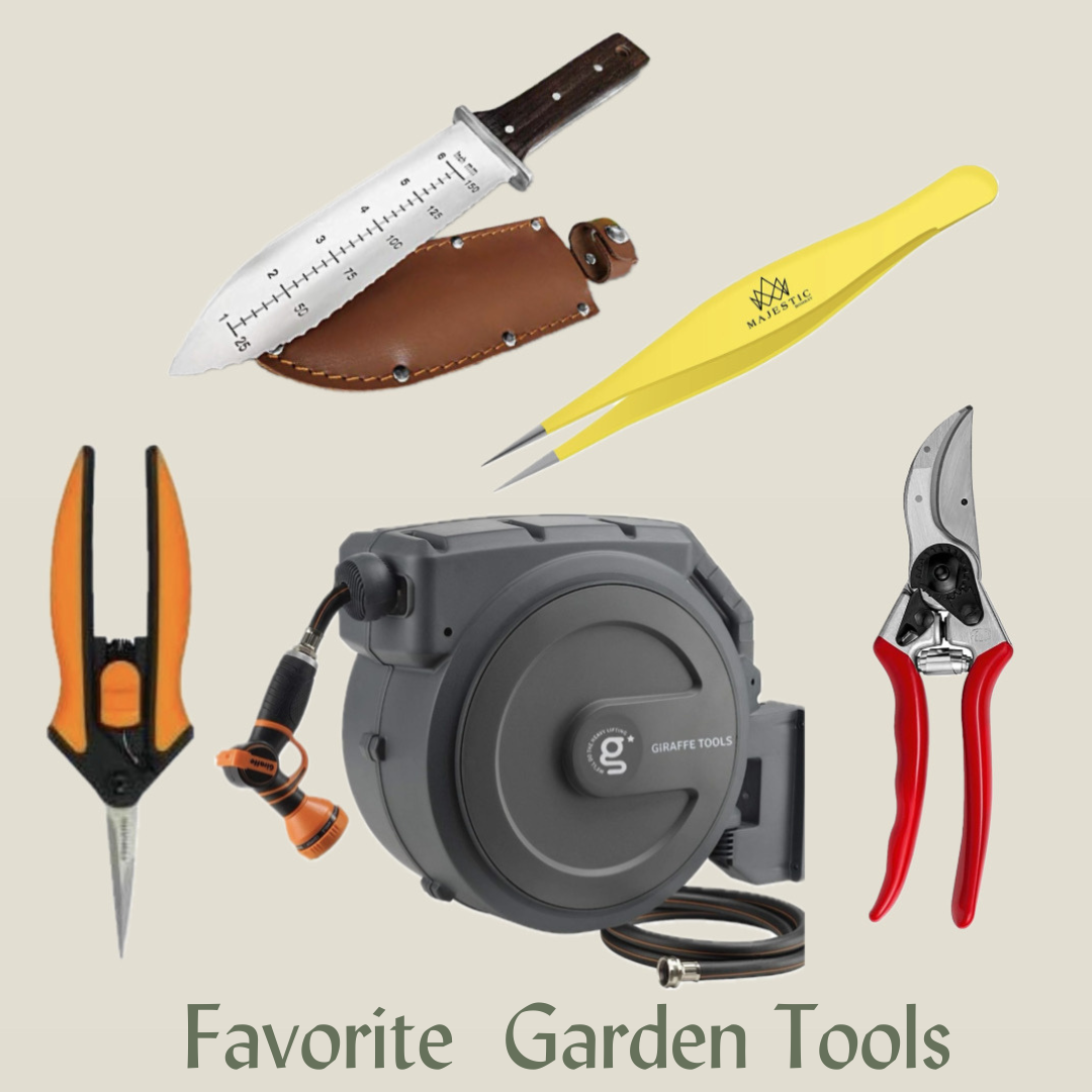 A Collage photo of garden tools
