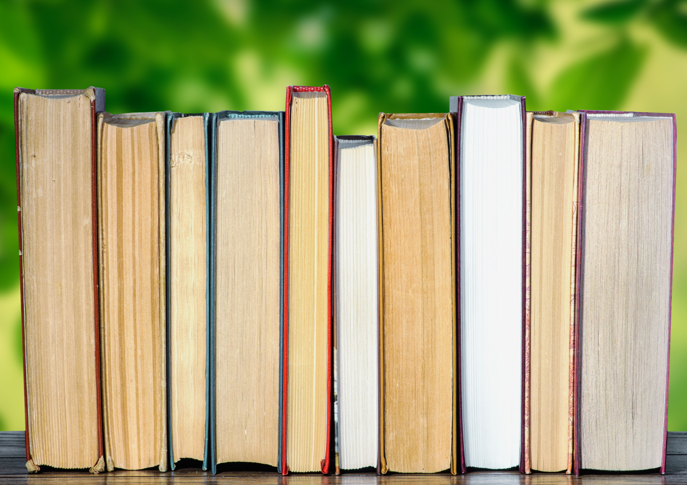 Books lined up with the pages facing viewer for 2025 Garden Book Club List
