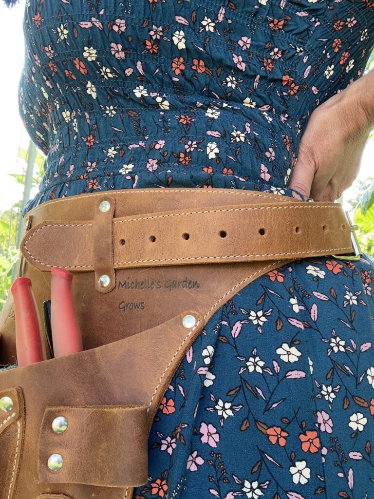 Lero Leather Garden Tool belt with Michelle's Garden Grows engraving